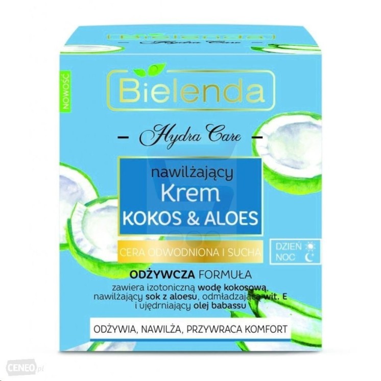 Bielenda HYDRA CARE зволожуючий крем для обличчя кокос і алое для сухої та збезводненої шкіри 50 мл