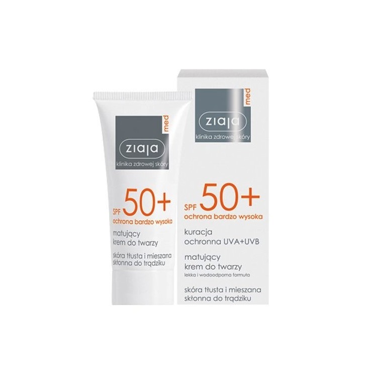 Ziaja Med SPF 50+ Matterende gezichtscrème voor de vette en gecombineerde huid met neiging tot acne 50 ml