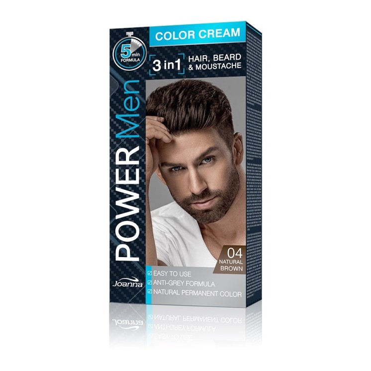 Joanna Power Men Cream Color 3w1 - męska farba do włosów, brody oraz wąsów - /04/ Natural Brown