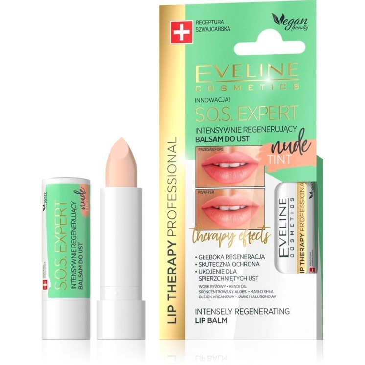 Eveline Lip Therapy SOS EXPERT відновлюючий бальзам для губ nude color 4 г