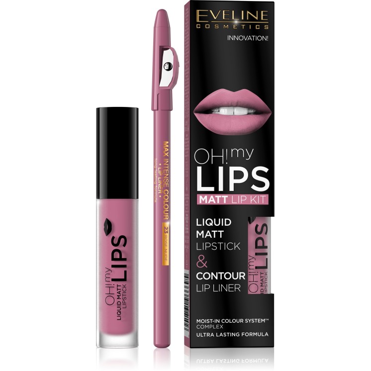 Eveline OH My Lips Pomadka matowa w płynie 4,5 ml + Konturówka do ust zestaw /03/ Rose Nude