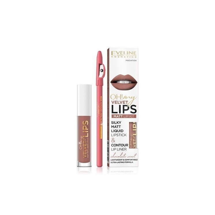 Eveline OH My Lips Pomadka matowa w płynie 4,5 ml + Konturówka do ust zestaw /11/ Cookie Milkshake