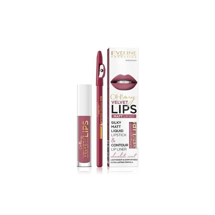 Eveline OH My Lips Pomadka matowa w płynie 4,5 ml + Konturówka do ust zestaw /13/ Brownie Biscotti