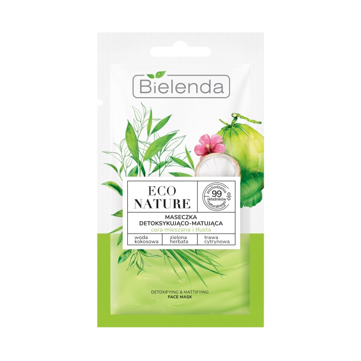 Bielenda ECO NATURE Maseczka do twarzy detoksykująco-matująca Woda kokosowa + Zielona Herbata + Trawa Cytrynowa 8 g