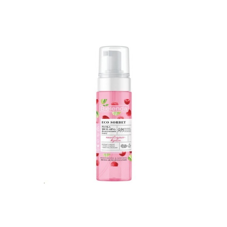 Bielenda ECO SORBET Pianka micelarna do oczyszczania twarzy nawilżająco-kojąca Malina 150 ml