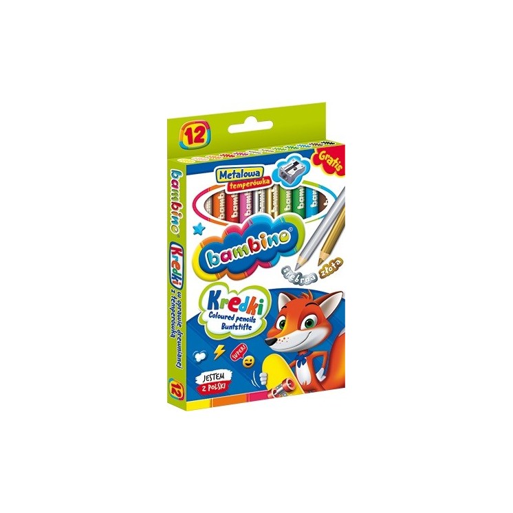 BAMBINO Buntstifte im Holzrahmen, 12 Farben + Spitzer