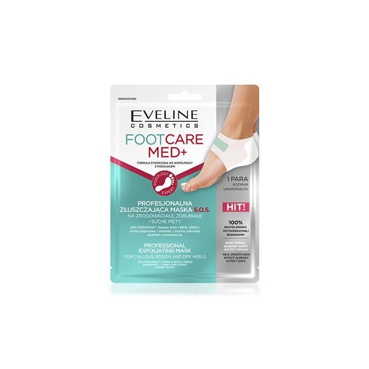 Eveline Footcare Med+ Profesjonalna złuszczająca Maska S.O.S. na zrogowaciałe, zgrubione i suche pięty 1 para