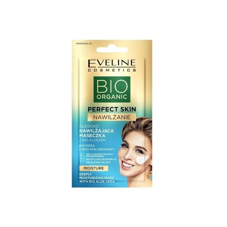 Eveline Bio Organic Perfect Skin глибоко зволожуюча маска для обличчя з біо алое 8 мл