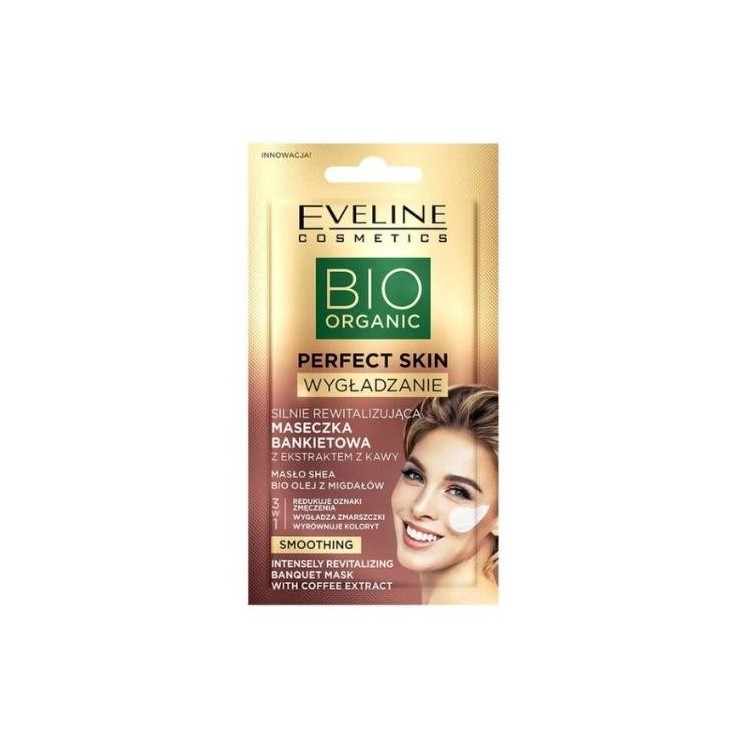 Eveline Bio Organic Perfect Skin сильно відновлююча банкетна маска для обличчя з екстрактом кави 8 мл