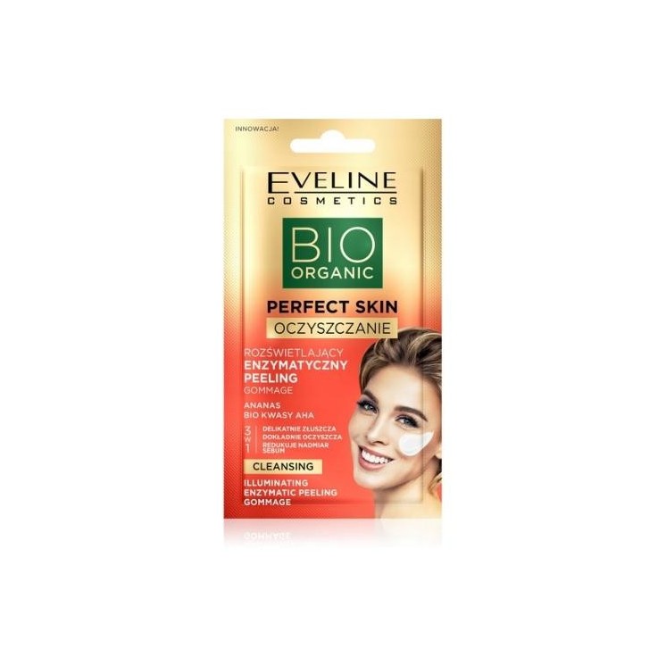 Eveline Bio Organic Perfect Skin rozświetlający enzymatyczny Peeling Gommage 8 ml