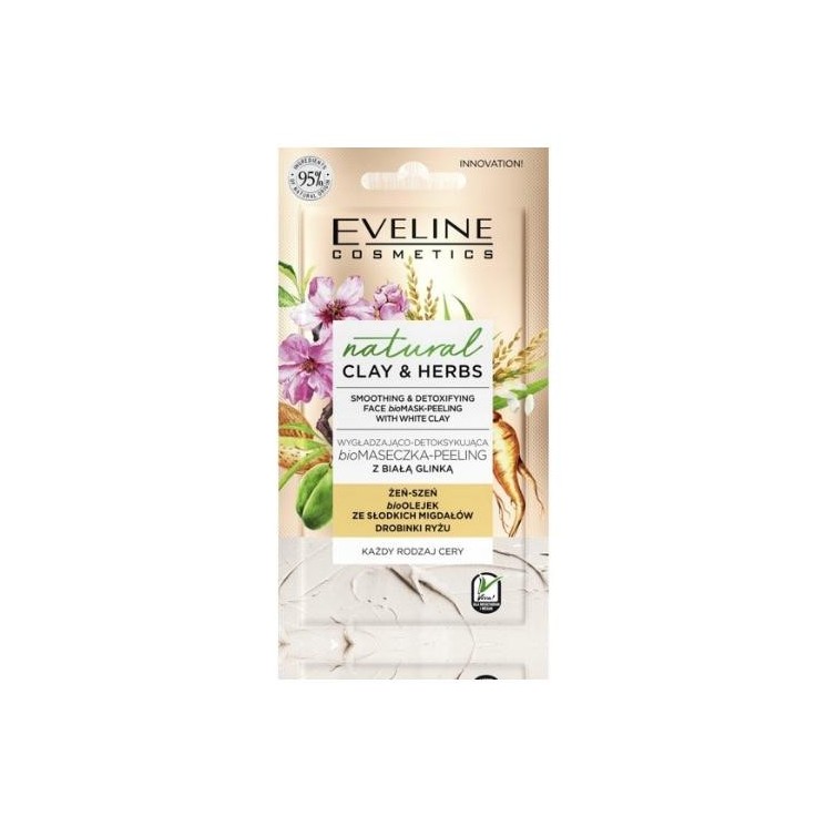 Eveline Natural Clay&Herbs wygładzająco-detoksykująca Biomaseczka-peeling z białą Glinką 8 ml