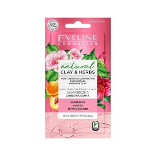 Eveline Natural Clay & Herbs зволожуюча та освітлююча біомаска з рожевою глиною 8 мл