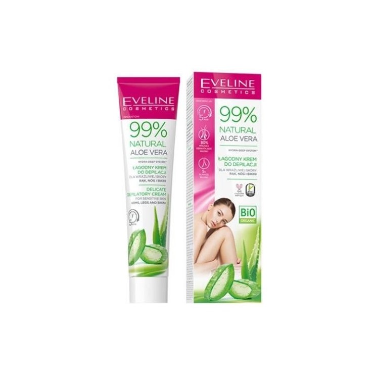 Eveline 99% Natural Aloe Vera łagodny Krem do depilacji rąk, nóg i bikini 125 ml