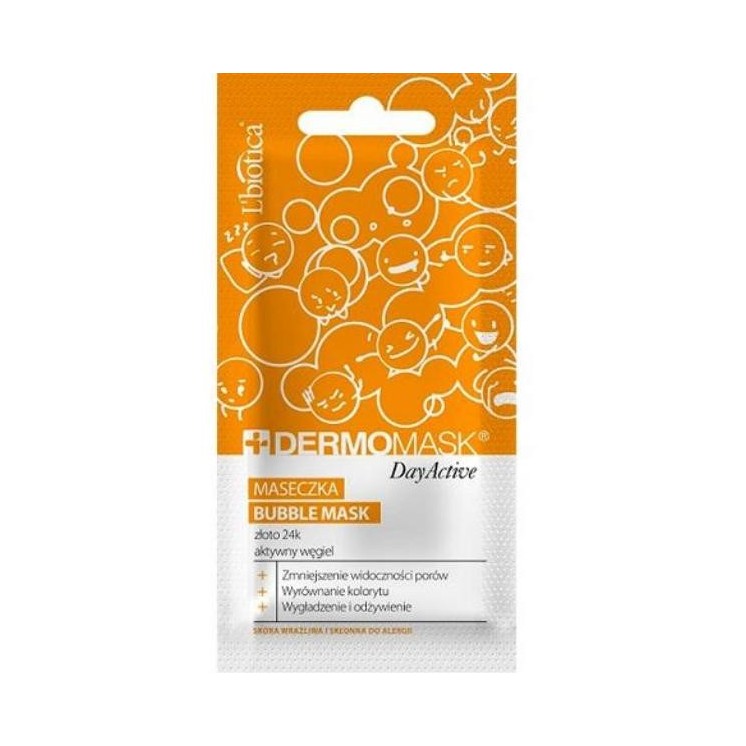 L'biotica Dermomask Maseczka Bubble Mask Złoto 24K & Aktywny Węgiel 10 ml