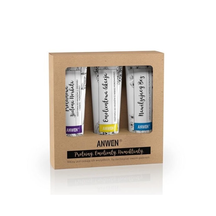Anwen Set conditioners voor laag poreus haar Moisturizing Without, Emollient Acacia, Protein Green Tea 3x1