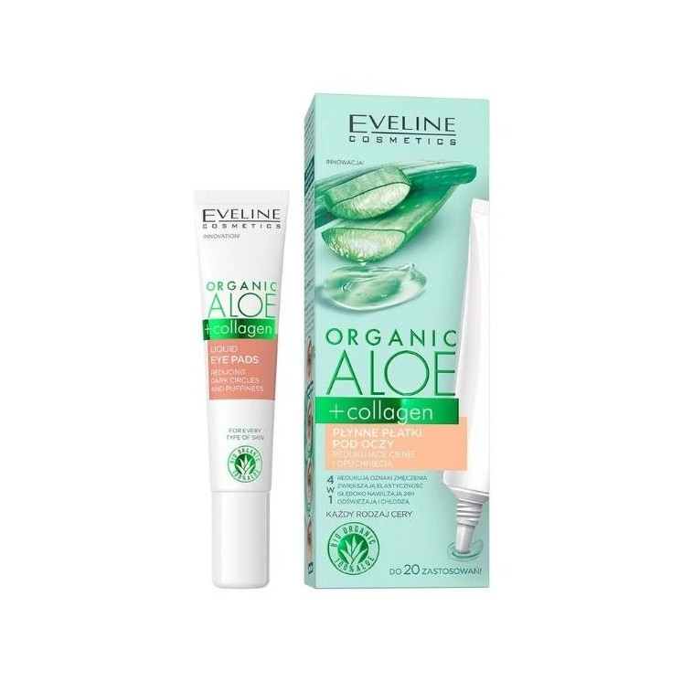 Eveline Organic Aloe + Collagen рідкі патчі під очі, що зменшують темні кола та набряки 20 мл