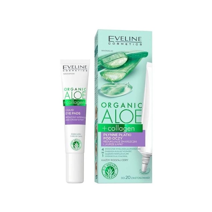 Eveline Organic Aloe + Collagen рідкі патчі під очі, що зменшують зморшки та гусячі лапки 20 мл
