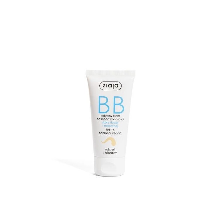 Ziaja BB aktywny Krem do twarzy na niedoskonałości do skóry tłustej i mieszanej SPF15 odcień naturalny 50 ml