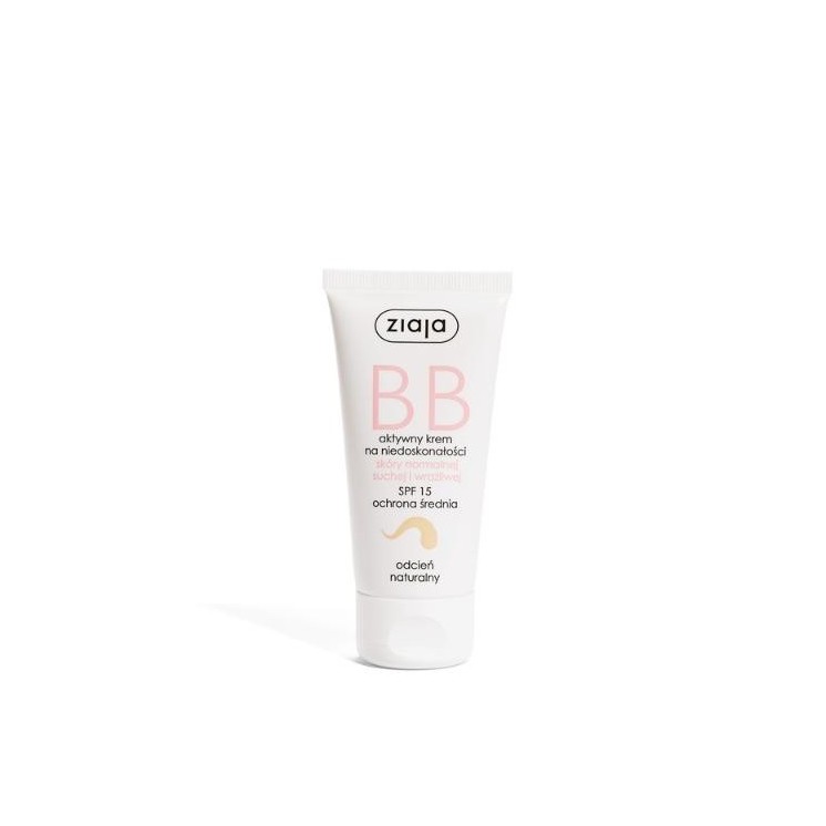 Ziaja BB aktywny Krem do twarzy na niedoskonałości do skóry normalnej, suchej i wrażliwej SPF15 odcień naturalny 50 ml