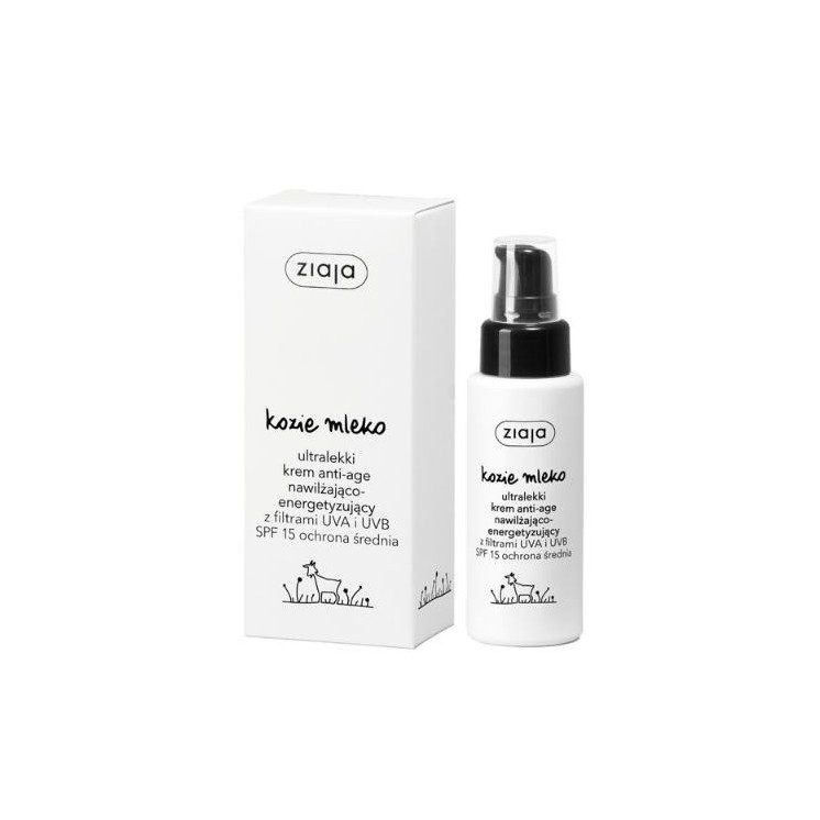 Ультралегкий зволожувальний та енергізуючий крем anti-age Ziaja з козячим молоком з UVA та UVB фільтрами SPF15 середній захист 5