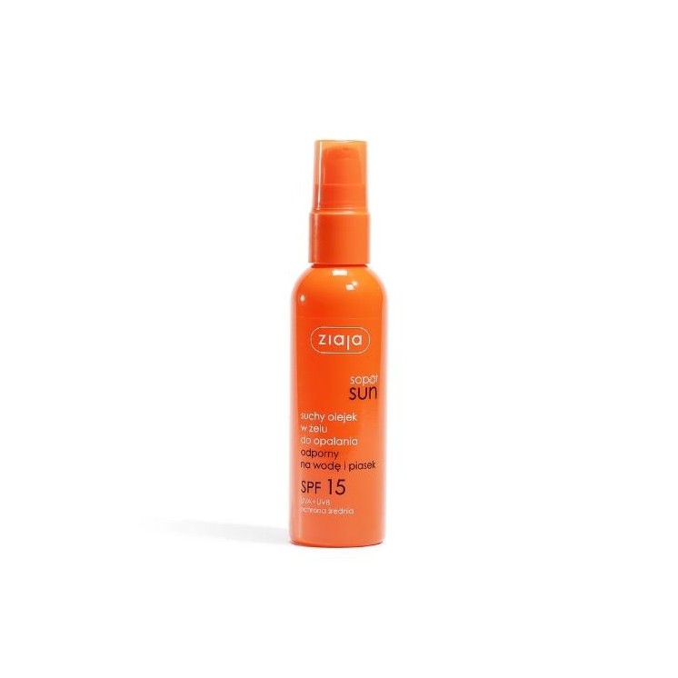 Ziaja Sun suchy Olejek w żelu do opalania odporny na wodę i piasek SPF15 UVA + UVB ochrona średnia 90 ml