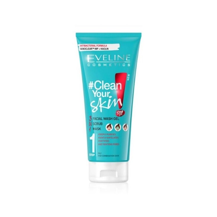 Очищаючий гель, маска і скраб Eveline Clean Your skin 3в1 200 мл