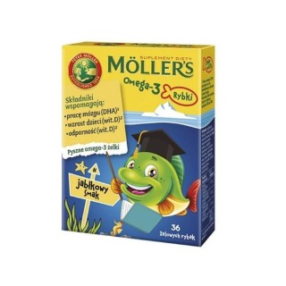 Moller's Omega-3 Norwegian fish oil with apple flavor dietary supplement of 36 gel fish
