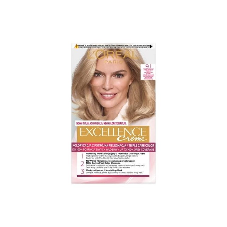 L'oreal Excellence Creme Farba do włosów /9.1/ Bardzo Jasny Blond Popielaty