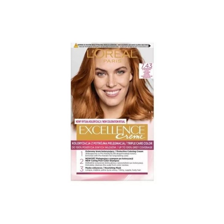 L'oreal Excellence Creme Farba do włosów /7.43/ Blond Miedziano-złocisty