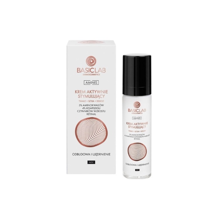 BasicLab Aminis Actief revitaliserende nachtcrème voor gezicht, hals en decolleté 5 % Aminozuren 50 ml