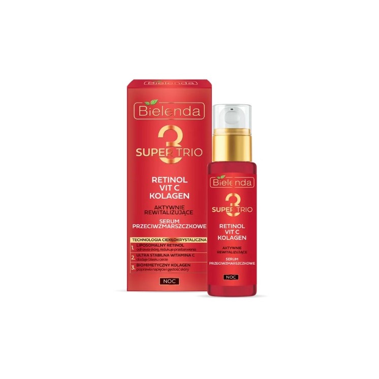 Bielenda Super Trio Retinol + Vit C + Kolagen aktywnie rewitalizujące Serum przeciwzmarszczkowe na noc 30 ml