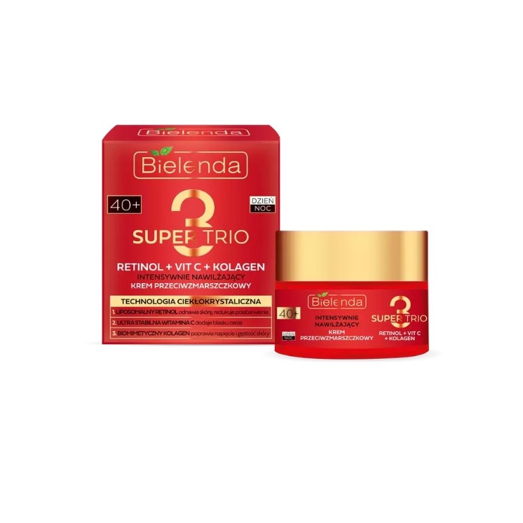 Bielenda Super Trio Retinol + Vit C + Kolagen intensywnie nawilżający Krem przeciwzmarszczkowy 40+ dzień/noc 50 ml