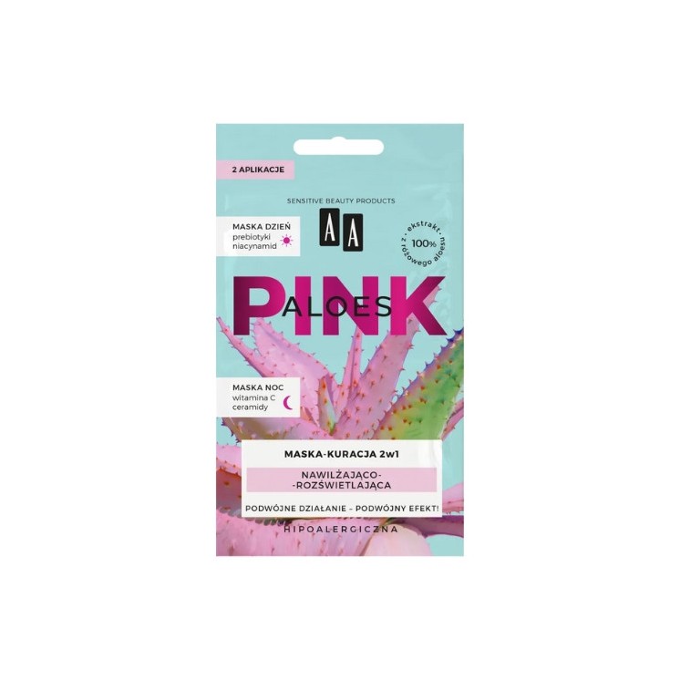 AA Aloes Pink nawilżająco-rozświetlająca Maska do twarzy kuracja dzien+noc 2x4 g