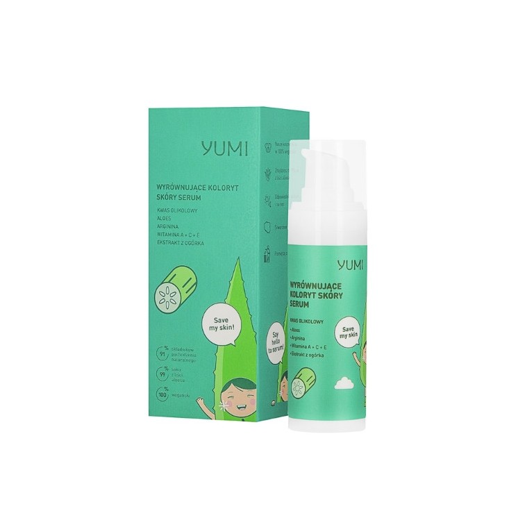 Yumi wyrównujące koloryt skóry Serum do twarzy Ogórek 30 ml
