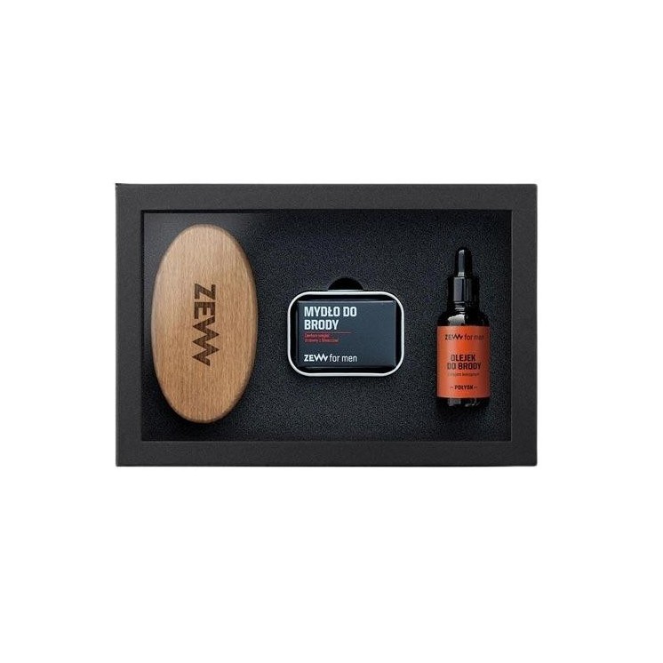 Zew for Men Prosty Drwal Package for Men: Beard Brush + Beard Soap + Beard Oil with Hemp Oil Gloss