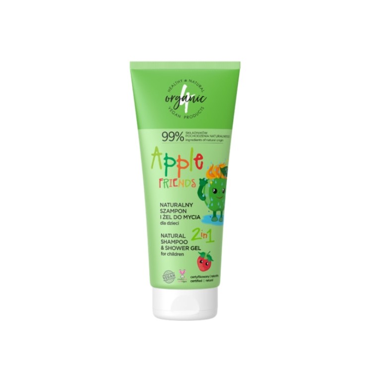 4Organic Apple Friends natuurlijke shampoo en wasgel voor kinderen 2in1 200 ml