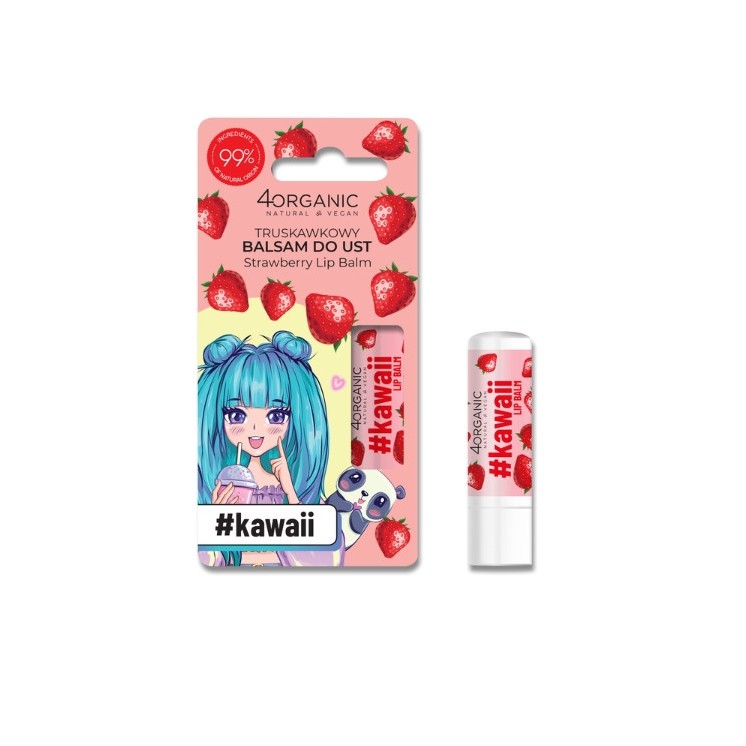 4Organic Kawaii naturalny Balsam do ust Strawberry 5 g