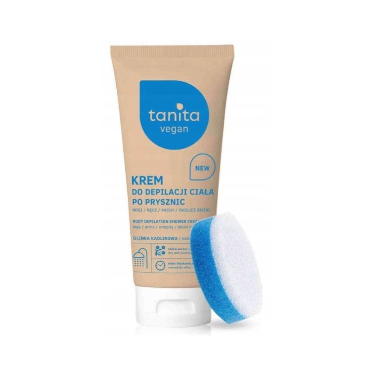 Tanita Vegan Krem do depilacji ciała po prysznic Glinka Kaolinowa 200 ml + Gąbka