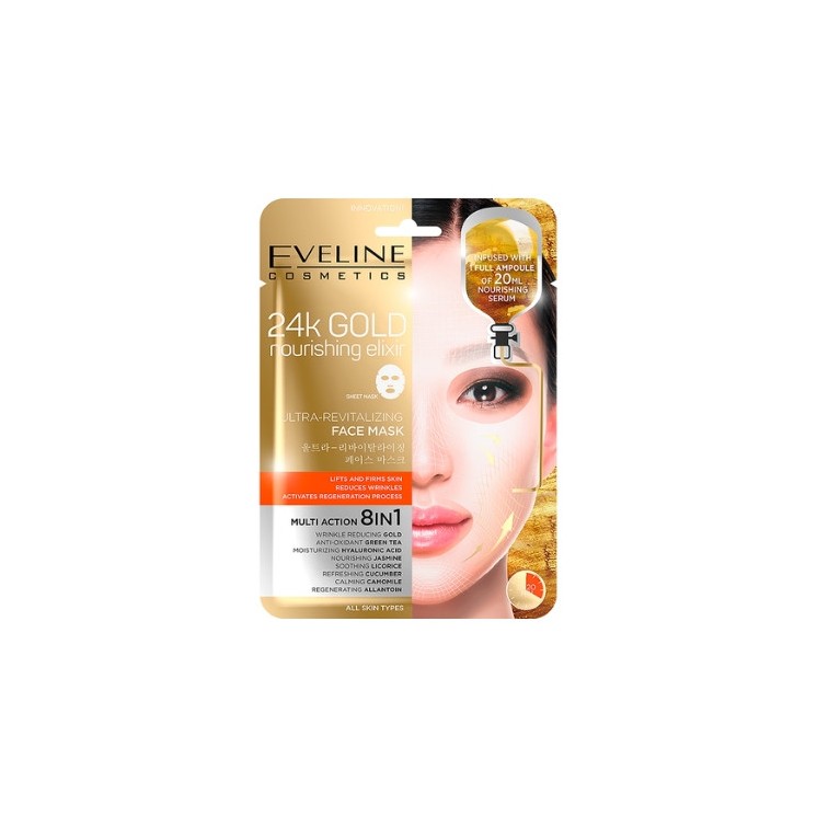 Eveline 24k Gold 8in1 ultrarewitalizująca Maseczka do twarzy w płachcie 1 sztuka