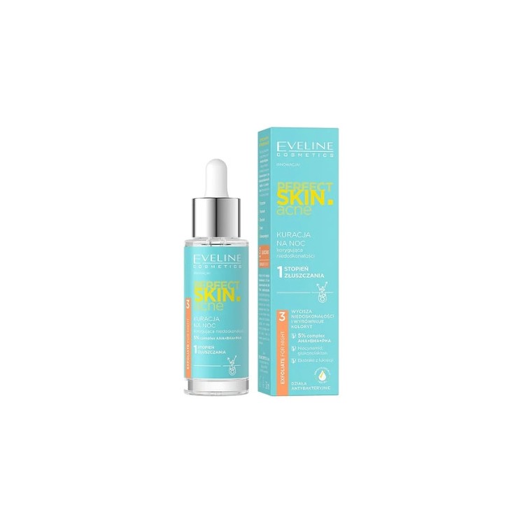 Eveline Perfect Skin Acne Night gezichtsbehandeling corrigeren van imperfecties 1e graads peeling 30 ml