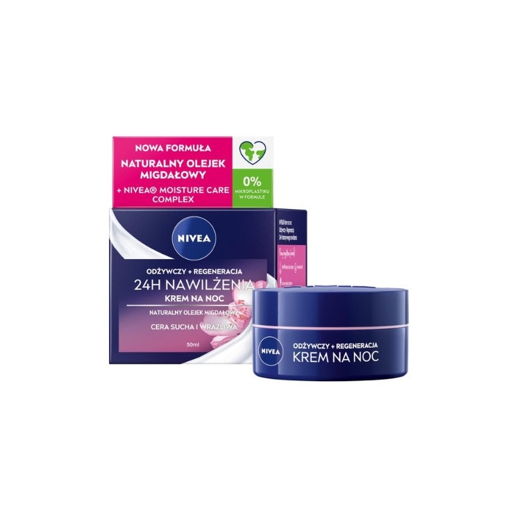 Nivea 24H Nawilżenia Krem do twarzy na noc Cera sucha i wrażliwa 50 ml