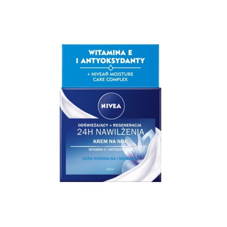 Nivea 24H Nawilżenia Krem do twarzy na noc Cera normalna i mieszana 50 ml