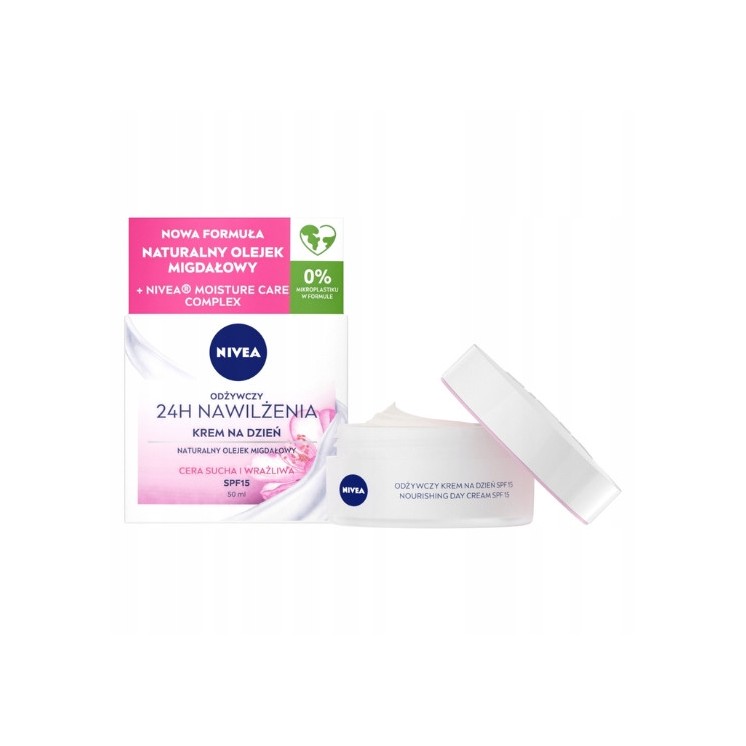 Nivea 24H Nawilżenia Krem do twarzy na dzień Cera sucha i wrażliwa 50 ml