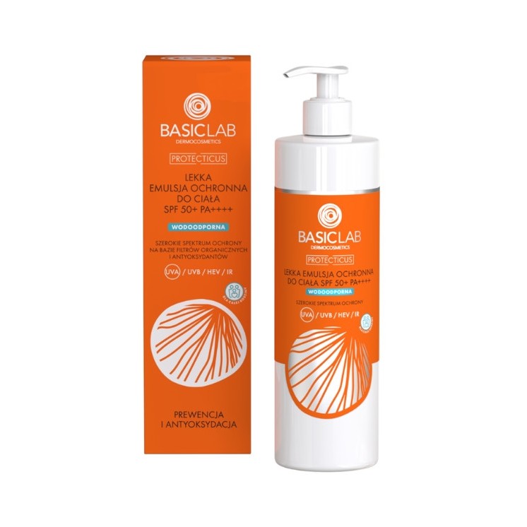BasicLab Protecticus lekka Emulsja ochronna SPF50+ wodoodporna Prewencja i Antyoksydacja 300 ml