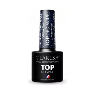 Гібридний топ для нігтів Claresa Top No Wipe Glitter Blue 5 г