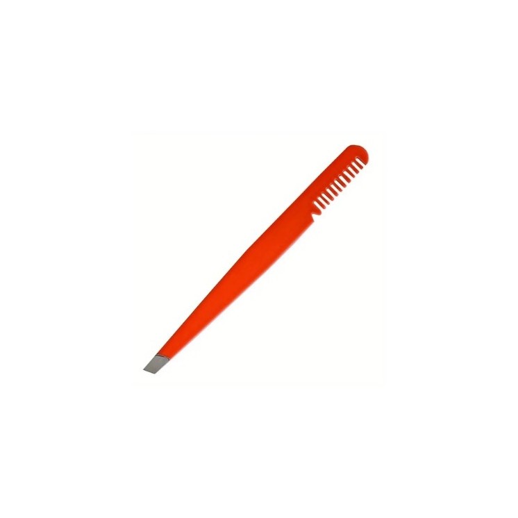 Orange cosmetic tweezers with eyebrow comb, 1 piece