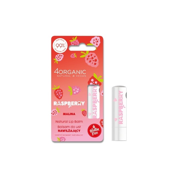 4Organic Naturalny nawilżający Balsam do ust Raspberry 5 g