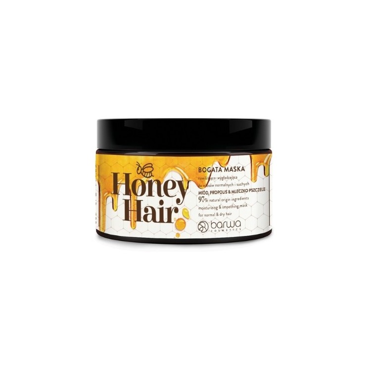 Barwa Honey Hair Nawilżająco - wygładzająca Maska do włosów normalnych i suchych Miód , Propolis & Mleczko Pszczele 220 ml