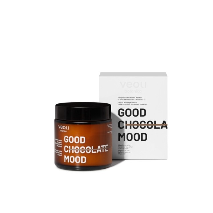 Veoli Botanica Good Chocolate Mood wegańska Świeca do masażu ciała z 40% masłem Shea i witaminą E 100 ml