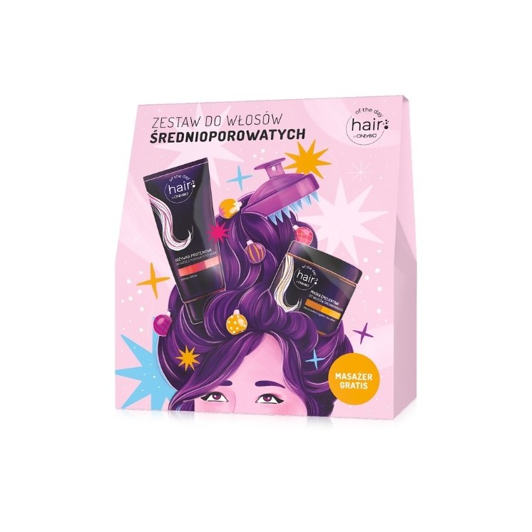 OnlyBio Hair of the day Zestaw do włosow średnioporowatych: Odżywka + Maska + Masażer Gratis